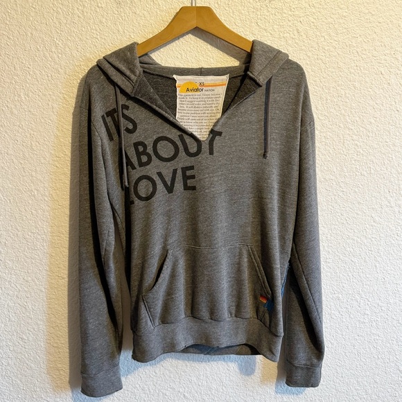 Aviator Nation Tops - RARE Vintage Aviator Nation It’s About Love Graphic Pullover Hoodie Gray XS